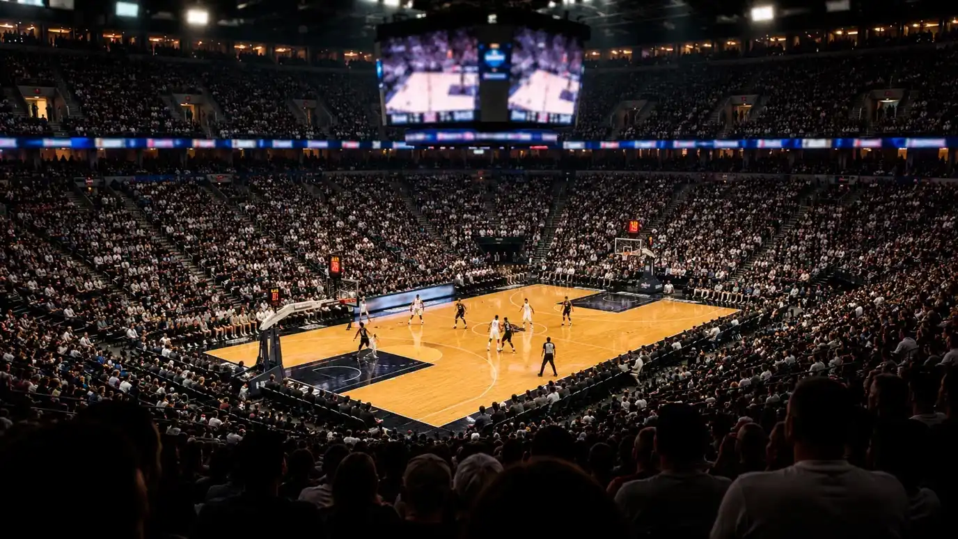 NBA-arena gevuld met publiek tijdens een reguliere wedstrijd in de Eastern Conference